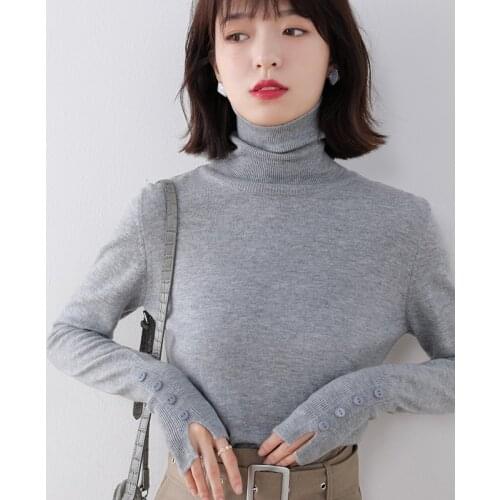 Women Thin Wool Sweaters Hot Sale Turtleneck 100% Autralian Wool Knitting Pullovers Long sleeve Standard Jumpers Female Clothes