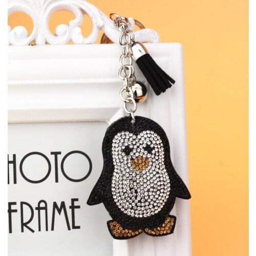2018 Women Key Chain Love Heart penguin the Rhine stone Mosaic leather fringed peach heart key cap gift wholesale free shipping