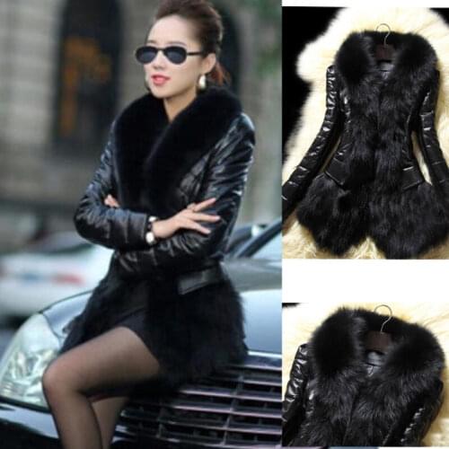 Womens Fur Collar Cardigan Coat Leather Thick Jacket Overcoat Solid Color Long Sleeve Winter Light Clothes