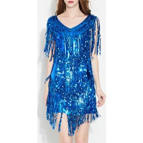 Summer Tassel Sequin Sexy Dress Casual A-Line Solid Sleeveless V-Neck Club Dress Vestidos De Fiesta Midi Dress Women Dress
