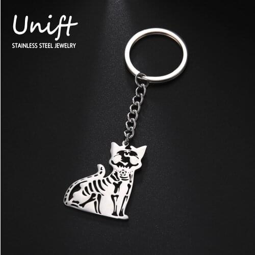 Unift Animal Cat Bear Unicorn Deer Keychain for Women Men Stainless Steel Car Key Chain Trendy Punk Gothic Jewelry Anime Gift