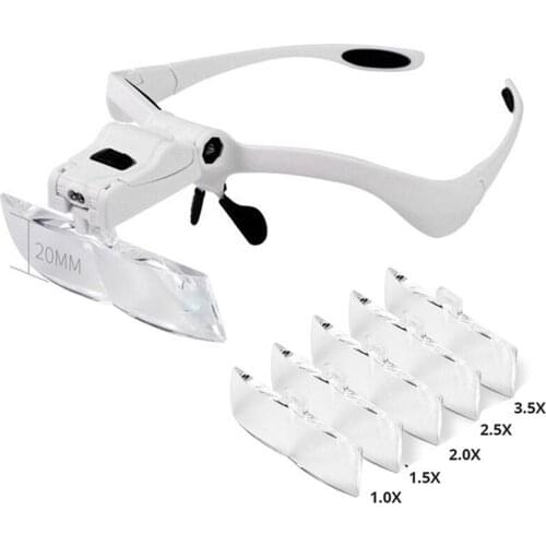 1.0-3.5X Jeweler Headband Magnifier Glasses With LED Light For Watches Repair Embroidery Reading Magnifier Tool Portable Loupe