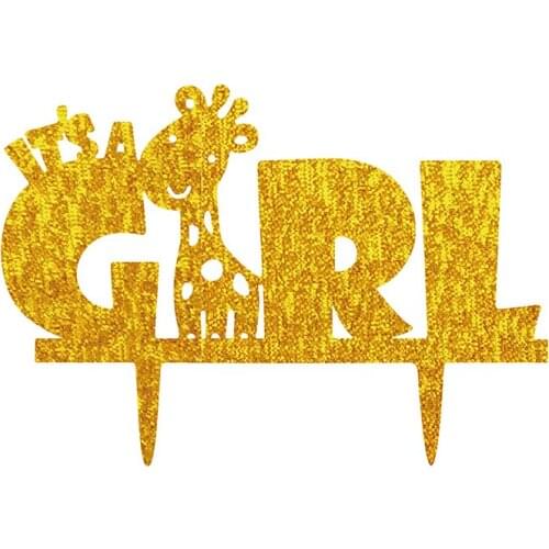 1PCS "Its A Girl" Pink Cupcake Topper Acrylic Gold Cake Toppers Baby Girl Birthday Party Decorations