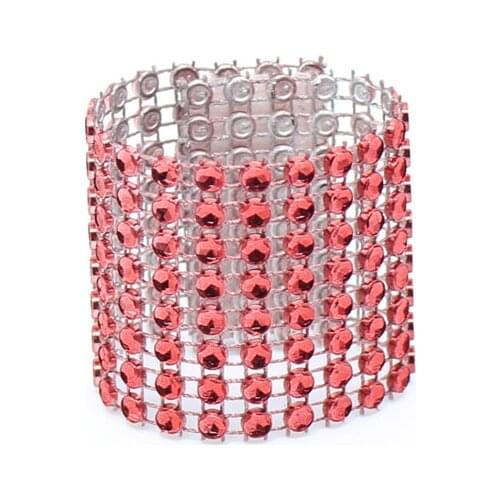 100 Pcs\lot Red Napkin Rings Eco-Friendly Plastic Rhinestone Mesh Napkin Ring Holder For Hotel Home Table Wedding Decoration