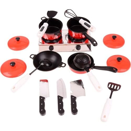 13pcs Utensils Cooking Pot Pan Cookware Role Play Miniature Simulation Cook Gift For Girl Kitchen Pretend Play House Toy Set