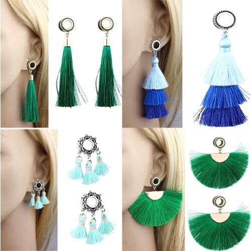 TIANCIFBYJS 2pcs Tassel Ear Tunnels Gauges Stainless steel Screw Piercing Plug Gauges Ear Taper Stretcher Saddle Ear Plugs Kit