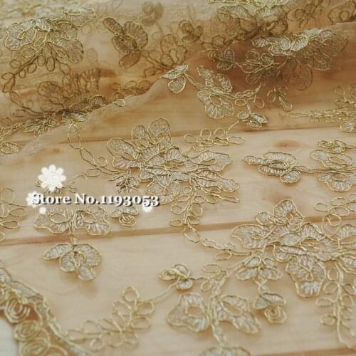 2Yards/Lot DIY Full Embroidery Lace Car Bone Of Gold Lace Fabric Upscale Garment Accessories Cloth 120CM Wide
