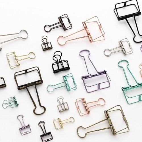 20 pcs/lot Middle Creative Hollow Color Binder Clip Long Tail Clip Electroplated Folder Ticket Holder Wholesale