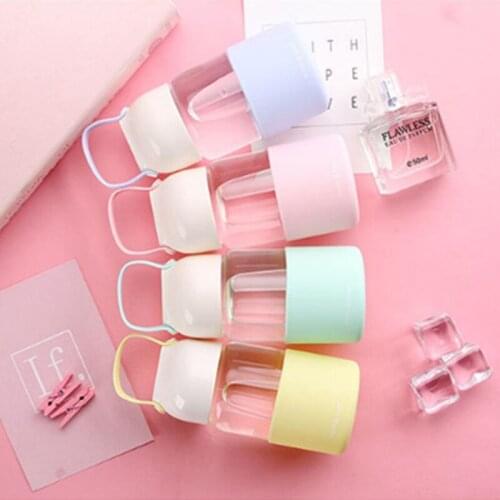 320ml Colorful Glass Water Bottles Portable Eco-friendly Cute Silicone Glass Bottle Clear Lemon Heat-resistant Drinkware Cup