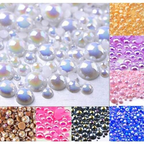 500pcs 2-10mm White AB Color Half Round Pearl Bead FlatBack Scrapbook Craft Cabochon Kawaii DIY Embellishments Accessories
