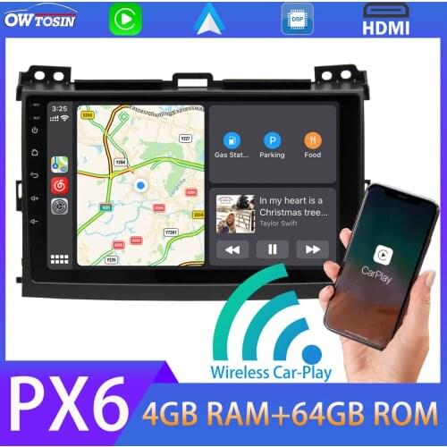 9'' Android 10 PX6 4G+64G Car Multimedia Player For Toyota Prado 120 2002-2010 GPS Navigation Radio DSP Wireless Carplay TDA7850