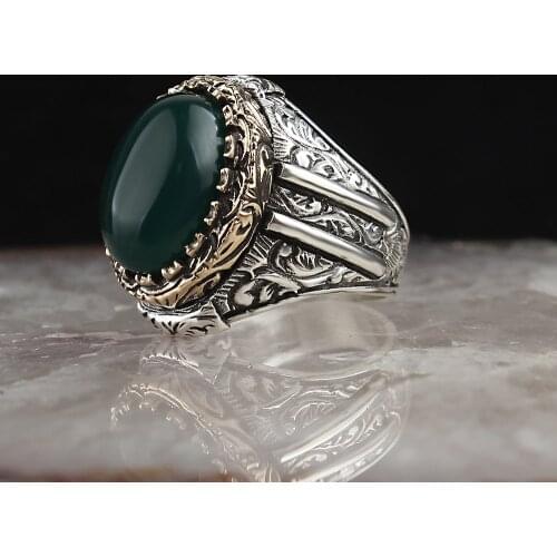 925 Sterling Silver Ring for Men Heali925 Sterling ng Agate Stone Vintage Gift Mens Rings All Size Women Turkish Fashion Jewelry