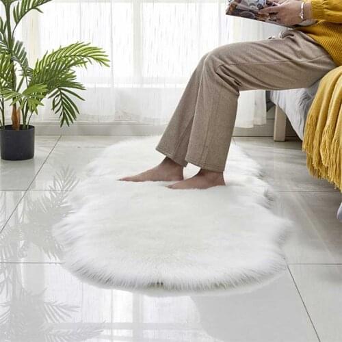 60*180cm White Imitation Wool Plush Carpet Sofa Chair Cushion Bay Window Small Rug Bedroom Bedside Mat Living Room Non-slip Mat