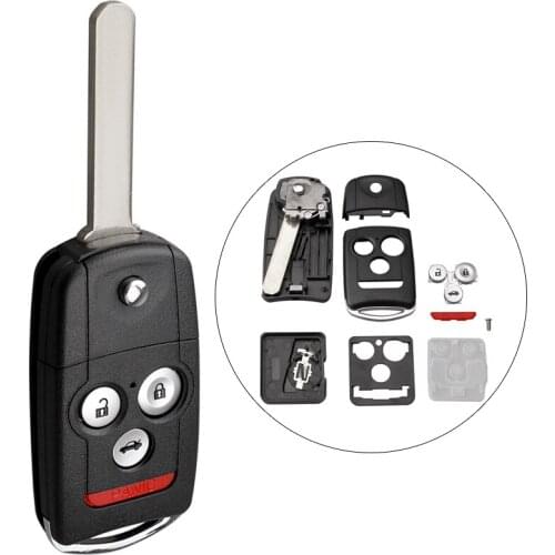4 Buttons Car Key Fob Case Shell Replacement Flip Folding Panic Button Remote Cover with HON66 Blade Fit for Acura