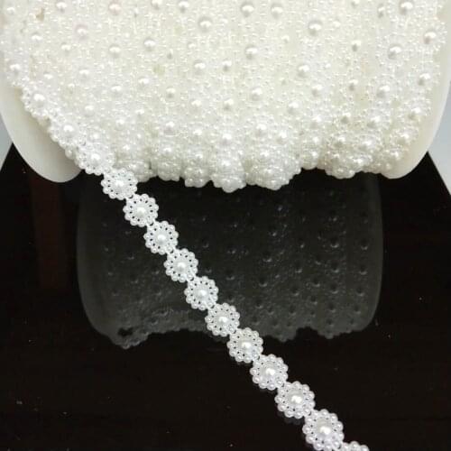 25Meters/lot Flat Back White ABS Imitation Pearl Beads Chain 1cm Flower Wedding Clothes Decoration DIY Jewelry Making Materials
