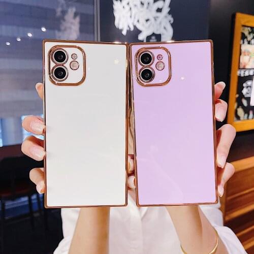 Square Plating Back Case for iPhone 12 11 Pro Max Mini XS XR SE 2020 7 8 Plus Solid Color Camera Protection Soft TPU Phone Cover