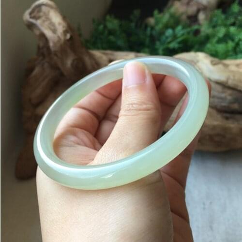 H53#Hetian Yuqing white belt crest bracelet Qinghai material smoke purple green thin strip jade bracelet