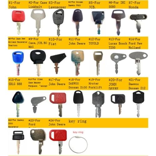 24 key Construction Ignition/Heavy Equipment Key Set for IHI JCB,Case,Fendt,Bomag,Daewoo,Bobcat,Terex,IHI,For JOHN DEERE,Toyold