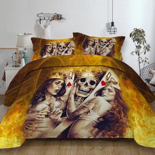 New Cool 3D Printed Poker Bedding Set Poker Gambling Game Skull quilt Cover Set Lifelike Bedclothes With Pillowcases