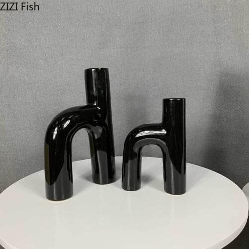 Creative Irregular Ceramic Vase Black Small Caliber Flower Arrangement Table Top Decor Dried Flower Vase Home Decoration Modern