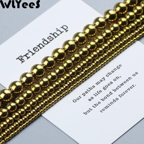 WLYeeS Round Hematite beads Plating Gold natural Stone 2 3 4 6 8 10mm Spacer Loose Beads for Jewelry Bracelet Earring Making DIY