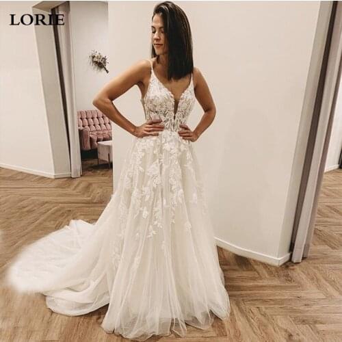 LORIE Lace A Line Wedding Dress2020 Vestidos de novia Spaghetti Straps Lace Sexy Bridal Gown Elegant Backless Wedding Gowns