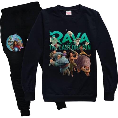 Fashion Kids Clothing Girls Raya and The Last Dragon Cotton T-shirts + Pants Sets Autumn Long Sleeve Sweatshirt Children Outfits