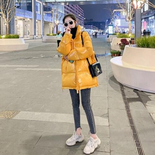 Fashion Glossy Medium Length Parkas Women Red Coat Winter Korean Thick Warm Overcoat Female Loose Padded Jacket Streetwear H861