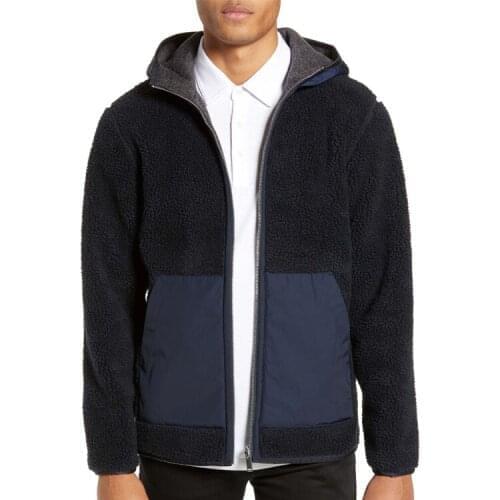 Mens different color pockets 100% polar fleece heavy hoodie for winter