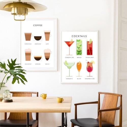 Cuadros Coffee Poster and Prints Cocktails Wall Pictures Art Print Kitchen Gifts Canvas Painting Cafe Shop Poster Wall Art Decor