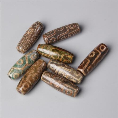Real Natural green Tibetan Dzi Eyes agates Stone beads Buddhist Mystical Pattern Drum loose beads for jewelry making bracelet