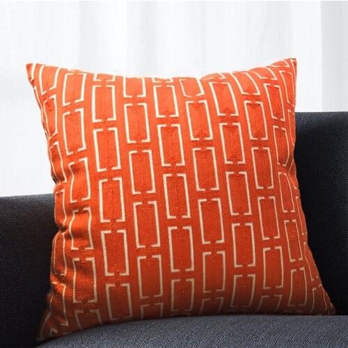 DUNXDECO Cushion Cover Decorative Pillow Case Simple Chinese Style Orange Cotton Thread Embroidery Modern Geometric Sofa Coussin