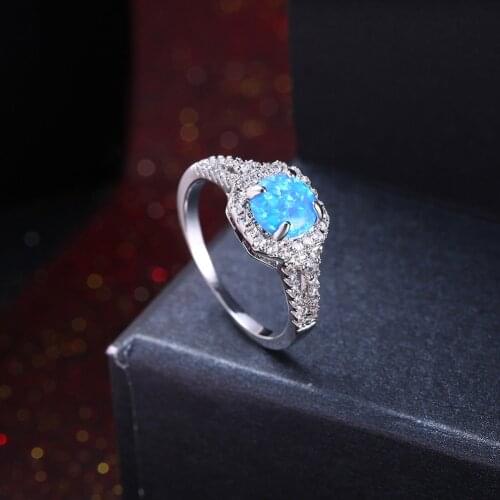 New Arrival Silver Color Elegant Fire Blue Opal Ring With AAA Cubic Zircon Best Gift Engagement Ring R2088