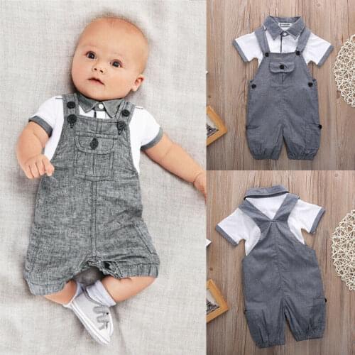 New 2PCS Set Baby Boys Cloth Set Infants T-shirt Top+Bib Pants Kids Jumpsuit Newborn Overall Costume