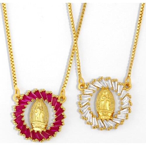 Virgin Mary Necklace For Women With Crystal Round Pendant Necklace CZ Statement Jewelry Gifts virgen de guadalupe Wholesale