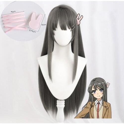 Sakurajima Mai Cosplay Wigs Headwear Rascal Does Not Dream Of Bunny Girl Senpai Synthetic Hair Long Straight Gray Hair Wig