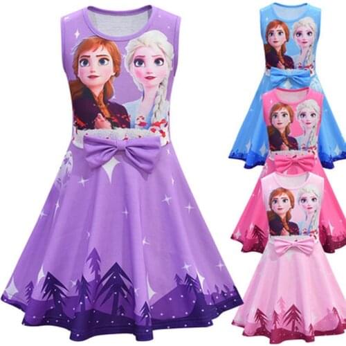 Girls Childrens Dress Frozen Anna Elsa Childrens Sleeveless Vest Dress Bowknot Decoration Cartoon Childrens Wear
