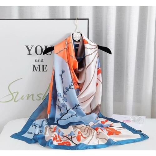 2021 Women Silk Winter Scarf Luxury Design Print Lady Beach Shawl Scarves Fashion Smooth Foulard Female Hijab