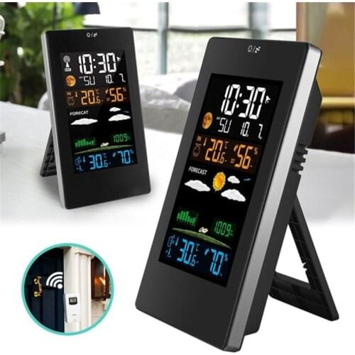 Weather Station Digital LCD Comfort Display Indoor Outdoor Temperature Humidity Wireless Sensor w/ Alarm Clock Wall Mounted Home