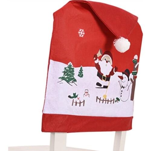 Christmas Chair Caps Cute Santa Claus Snowman Snowflake Dining Chair Back Covers Slipcovers for Home Party Décor