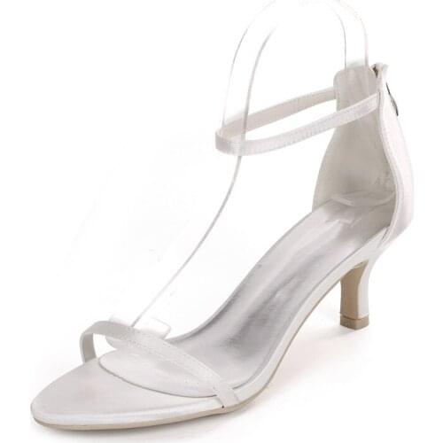 Mid Heels Satin Wedding Sandals Shoes Women Open Toe Ankle Buckle Strap Kitten Heels Prom Evening Bridal Party Summer Ssandals