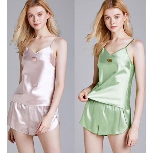 Silk Pajama Ladies' Summer Thin Suit With Suspenders For Home Wear Solid Sexy Lounge Negligee Pajamas Casual Home Clothing Пижам