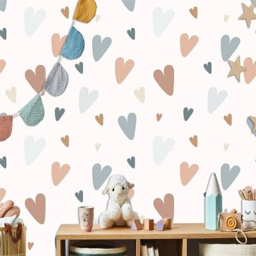 Modern 3d Cartoon Heart Star Moon Cute Pattern Wallpapers for Baby Kids Room Nursy Embossed Textured Walls Paper In Rolls Mural