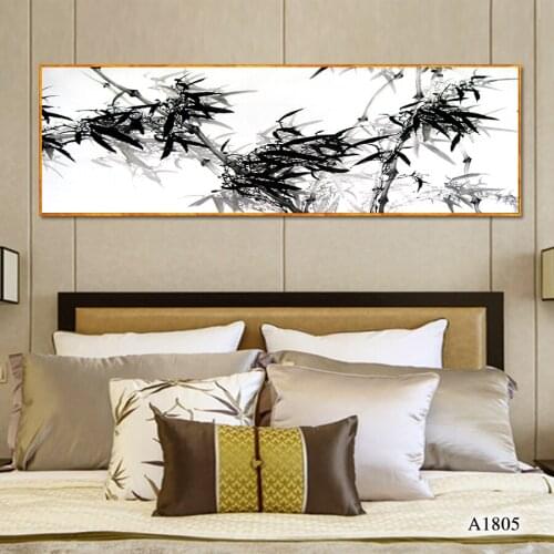 Modern Oil Painting Print on Canvas White and Black Chinese-style Bamboo Canvas Art Printing Wall Art Picture for HomeDecor