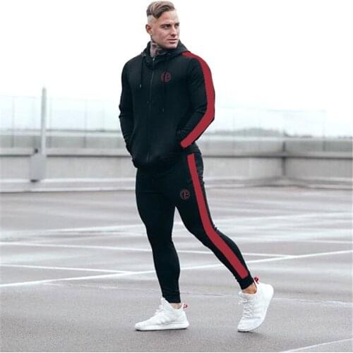 Autumn Men Sportswear Tracksuit Zip Up Hoodies Jacket Sweatshirt+pants Running Jogging Casual Fitness Gym Workout Set Sport Suit