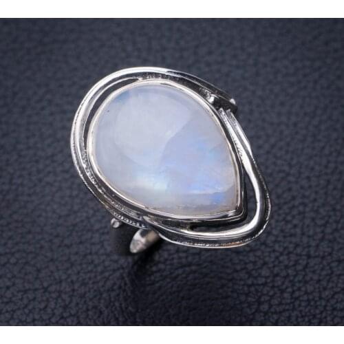 StarGems Natural Rainbow Moonstone Handmade 925 Sterling Silver Ring 8 E2998