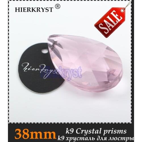 HIERKYST 100 pcs K9 Glass Crystal Prisms Pendants Chandeliers Parts Lustres Rainbow Lamp Lighting Hang Drops Pink 38mm #2278-7