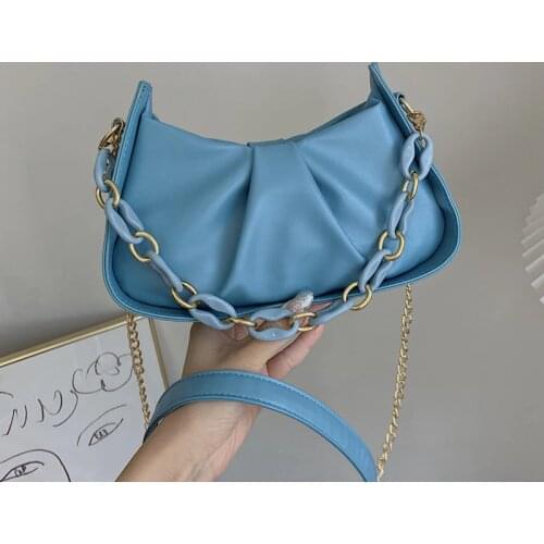 Designer Soft Leather Clutch Handbags for Women Chain Crossbody Bags Solid Color Tote Shoulder Bag Female Pleated Messenger Bag