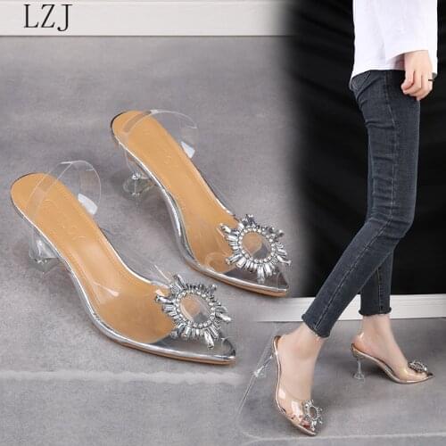 2020 Luxury Women Pumps Transparent High Heels Sexy Pointed Toe Slip-on Wedding Party Brand Fashion Shoes For Lady PVC