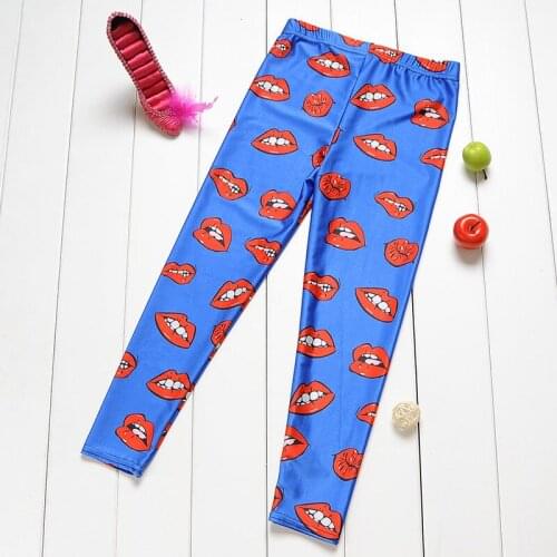 Spring Cartoon Trousers Girls Leggings Cartoon Lips Print Baby Girl Pants Infantil Children Clothing Casual Baby Kids Clothes